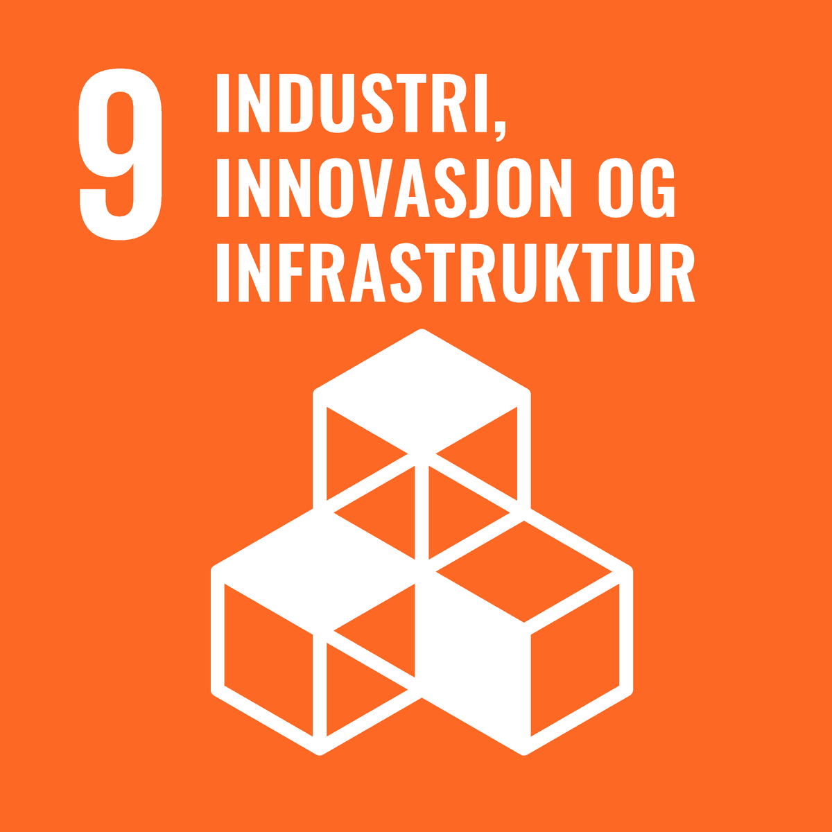 Illustrasjonen viser FNs bærekraftsmål nummer 9 - Industri, innovasjon og infrastruktur Illustrasjonen viser FNs bærekraftsmål nummer 9 - Industri, innovasjon og infrastruktur